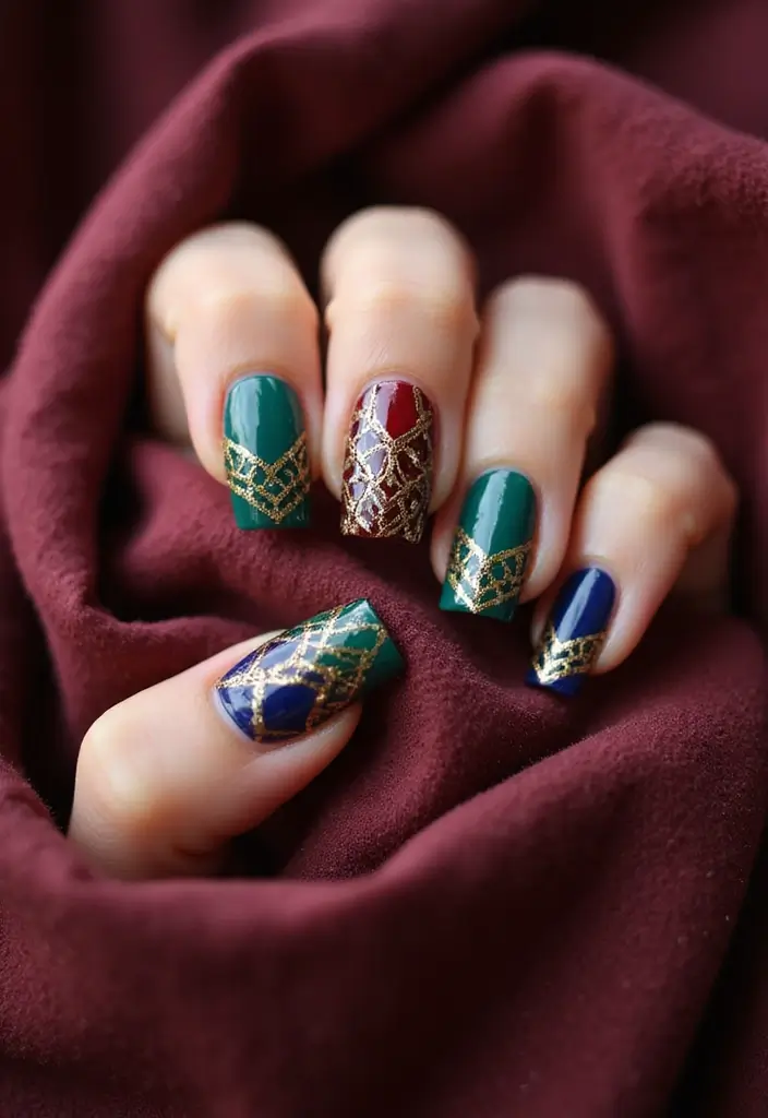 25 Medium Square Acrylic Nail Ideas for Solid Style - 14. Art Deco Glam