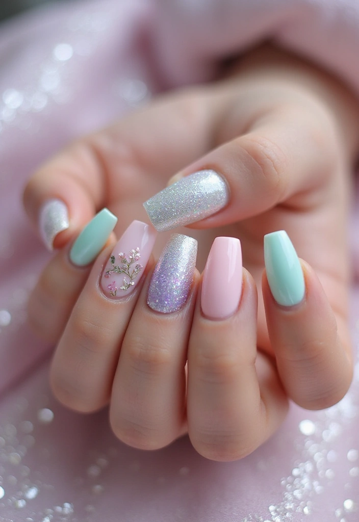 25 Medium Square Acrylic Nail Ideas for Solid Style - 15. Holographic Bloom
