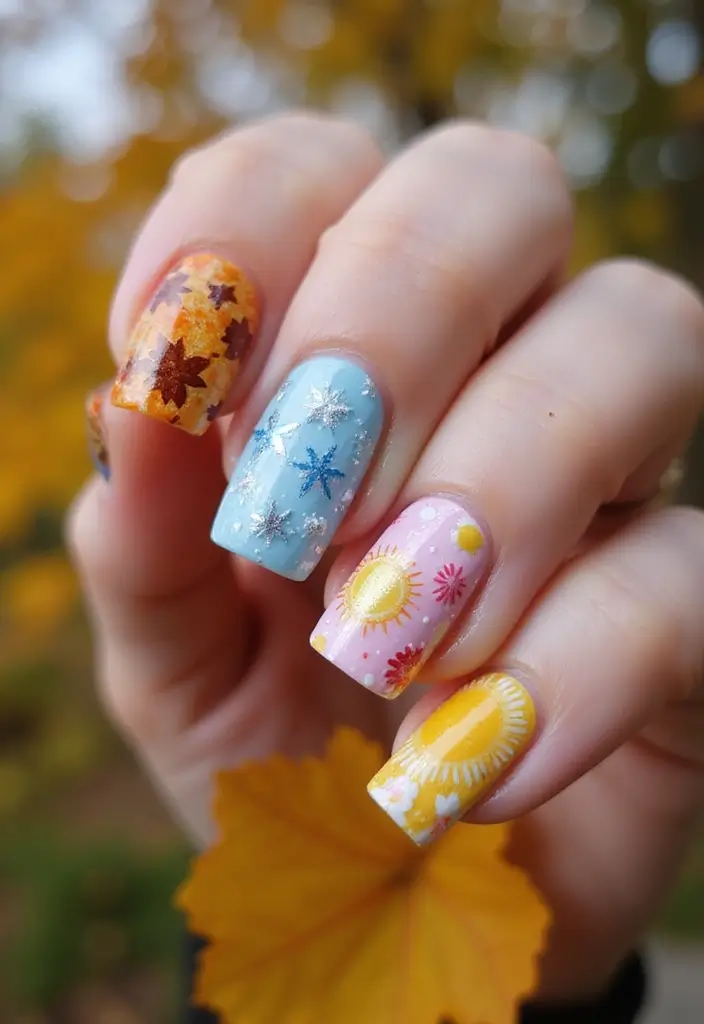 25 Medium Square Acrylic Nail Ideas for Solid Style - 18. Seasonal Splendor