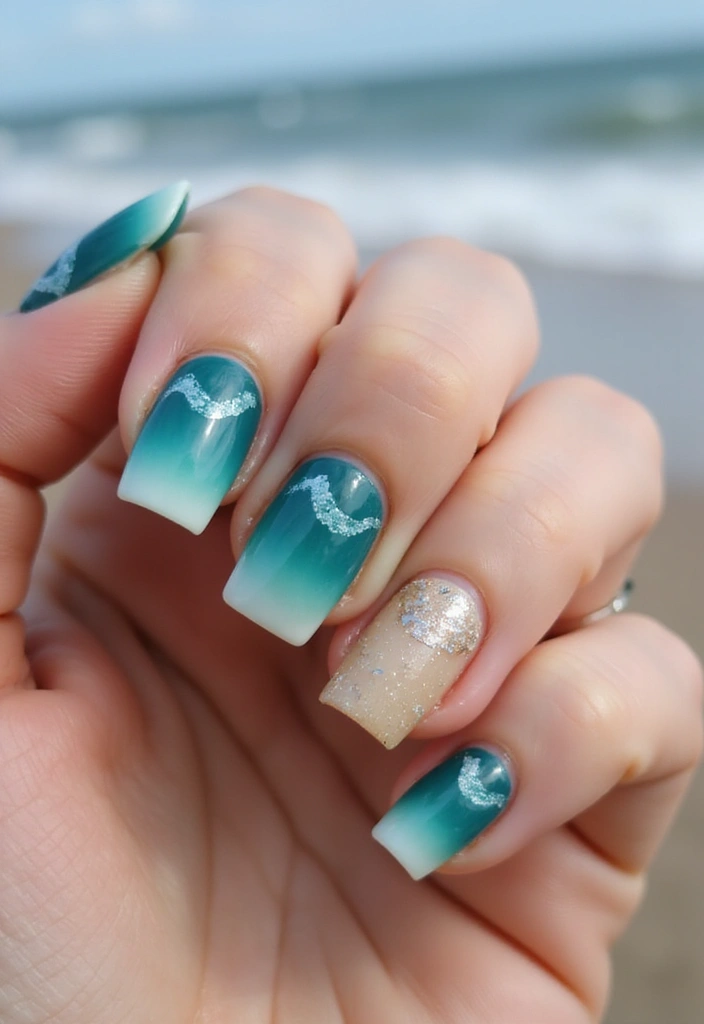 25 Medium Square Acrylic Nail Ideas for Solid Style - 2. Ocean Vibes