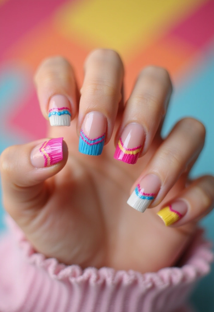 25 Medium Square Acrylic Nail Ideas for Solid Style - 24. Colorful Fringes