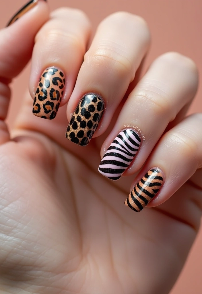 25 Medium Square Acrylic Nail Ideas for Solid Style - 25. Animal Print Chic
