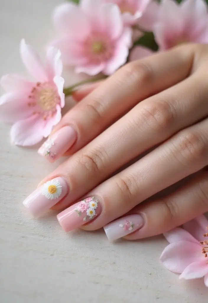 25 Medium Square Acrylic Nail Ideas for Solid Style - 3. Floral Fantasy