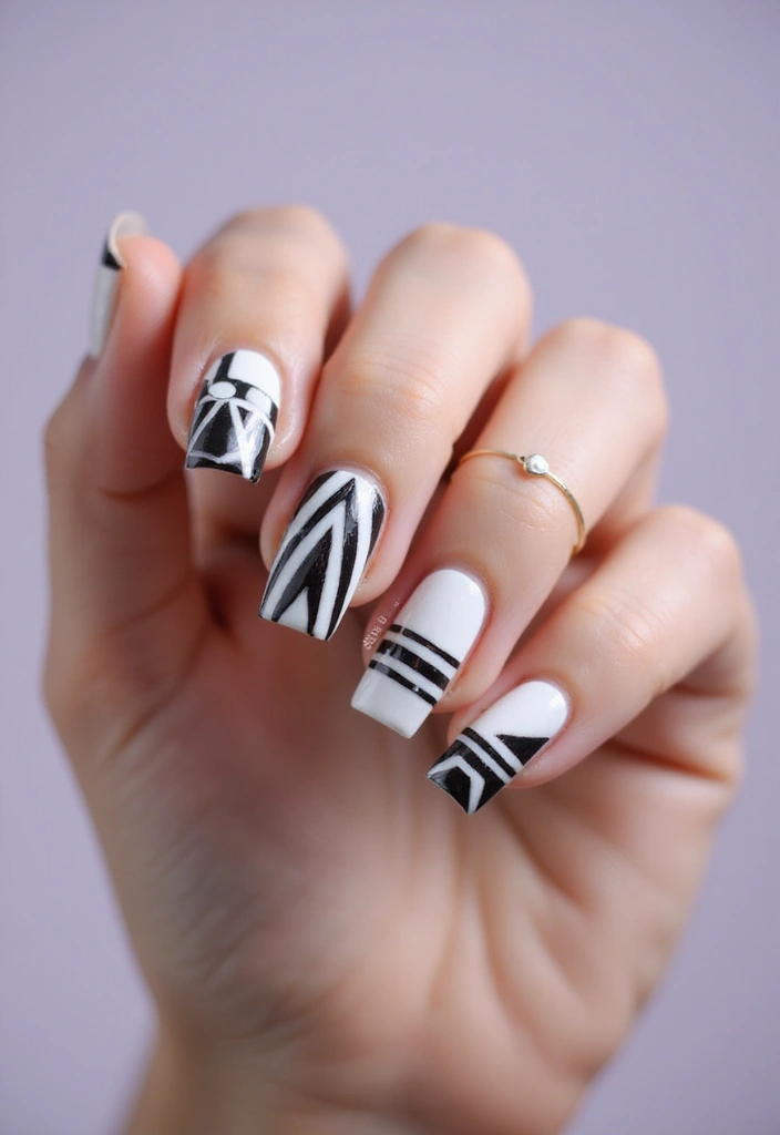 25 Medium Square Acrylic Nail Ideas for Solid Style - 4. Geometric Chic