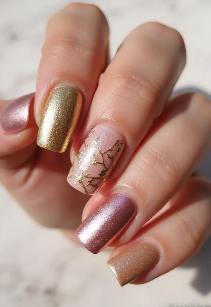 25 Medium Square Acrylic Nail Ideas for Solid Style - 6. Shimmering Metallics