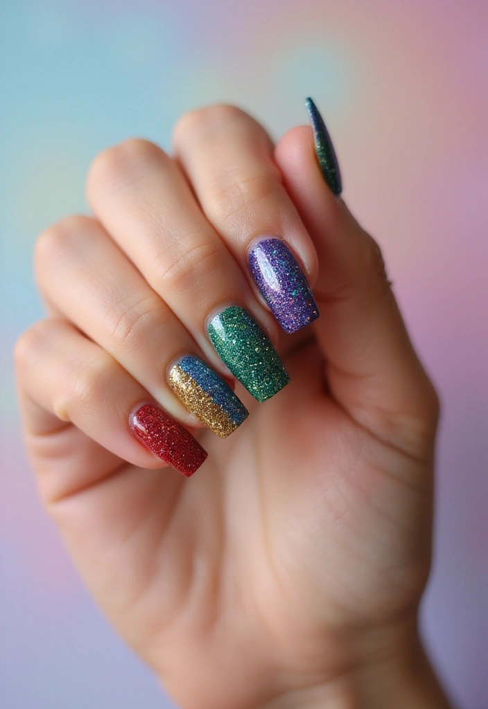 25 Medium Square Acrylic Nail Ideas for Solid Style - 9. Glitter Galore