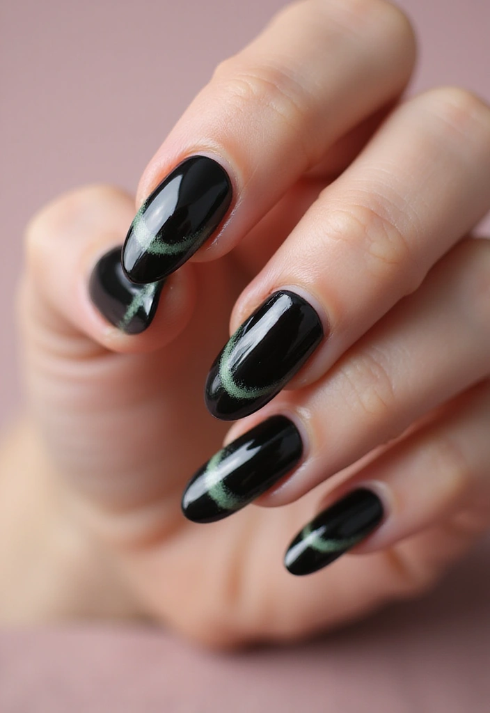 25 Mesmerizing Cat Eye Nail Ideas (Nail Mắt Mèo) for Hypnotic - 1. Classic Black Cat Eye