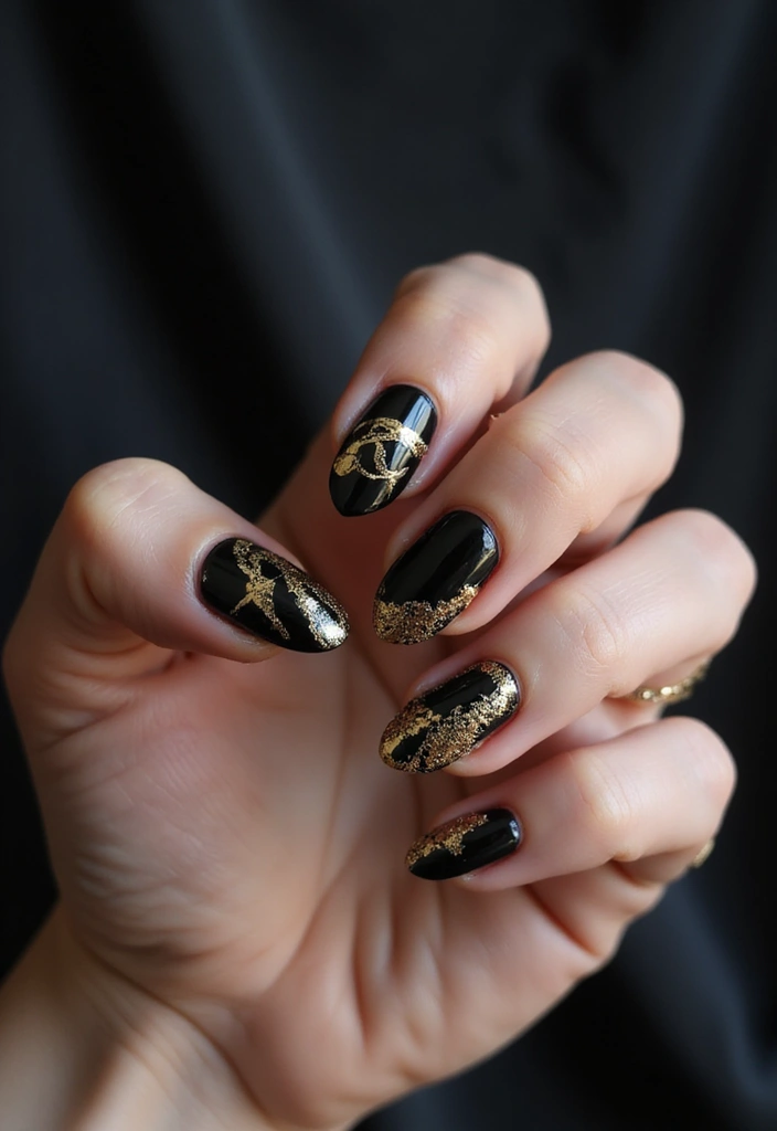 25 Mesmerizing Cat Eye Nail Ideas (Nail Mắt Mèo) for Hypnotic - 10. Magical Black & Gold