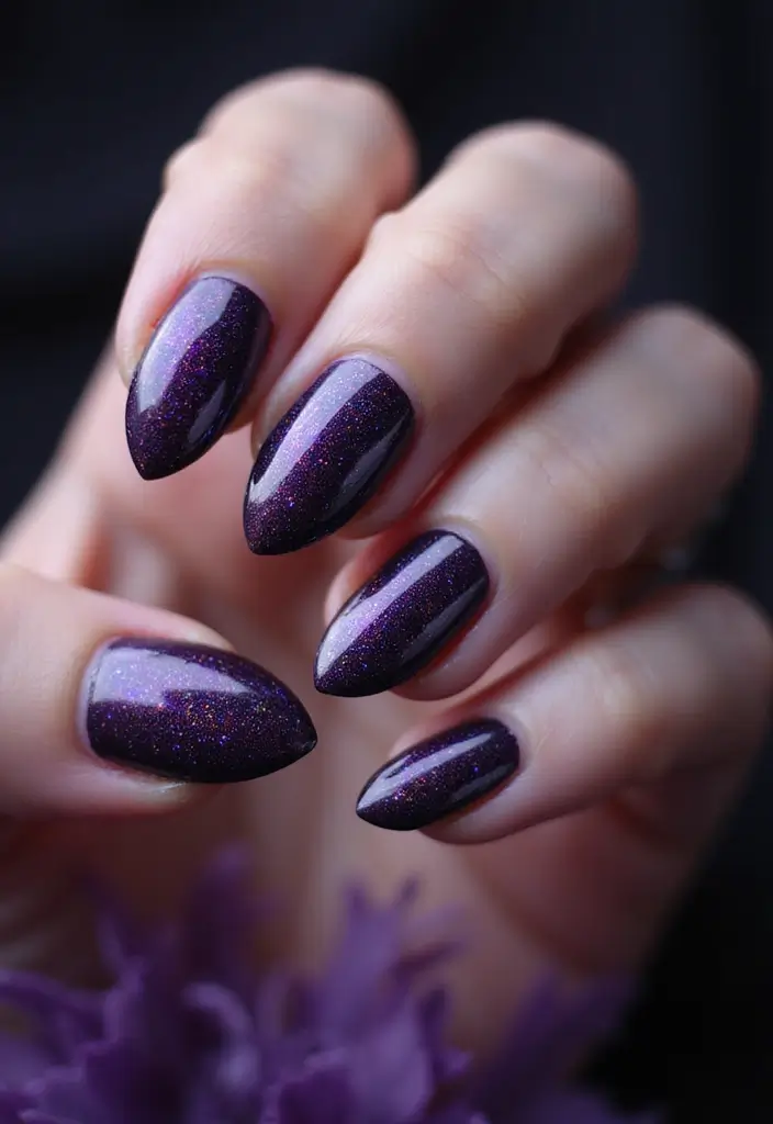 25 Mesmerizing Cat Eye Nail Ideas (Nail Mắt Mèo) for Hypnotic - 11. Mysterious Dark Violet