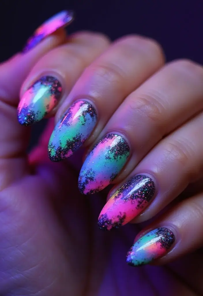 25 Mesmerizing Cat Eye Nail Ideas (Nail Mắt Mèo) for Hypnotic - 14. Neon Lights