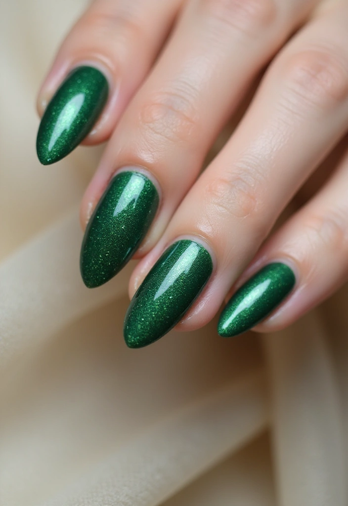 25 Mesmerizing Cat Eye Nail Ideas (Nail Mắt Mèo) for Hypnotic - 2. Stunning Emerald Green