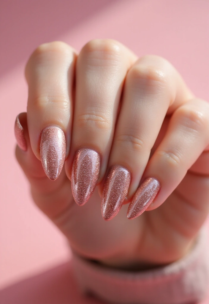 25 Mesmerizing Cat Eye Nail Ideas (Nail Mắt Mèo) for Hypnotic - 6. Glittery Rose Gold
