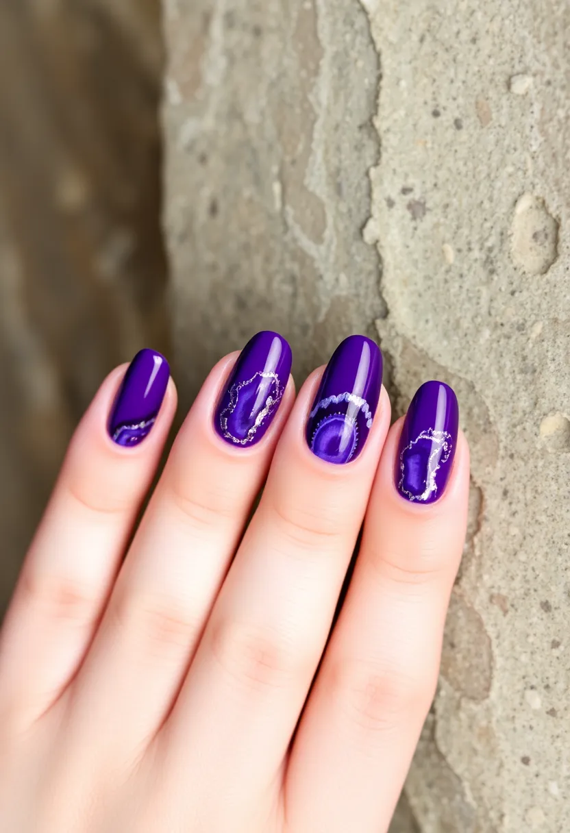 25 Mystical Purple Nail Ideas for Regal - 16. Geode Glam