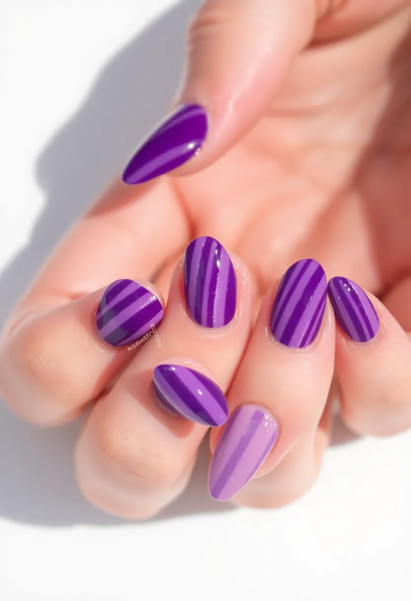 25 Mystical Purple Nail Ideas for Regal - 18. Elegant Stripes