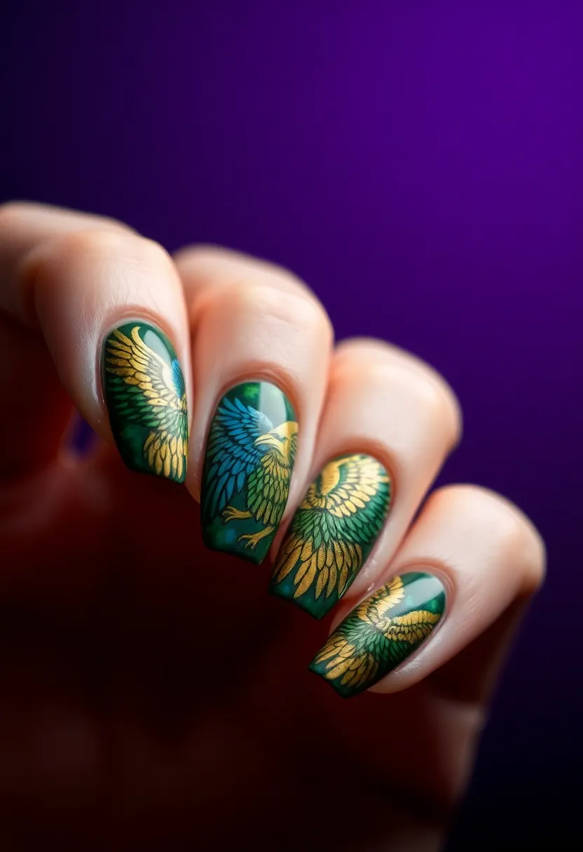 25 Mystical Purple Nail Ideas for Regal - 19. Mystical Eagles