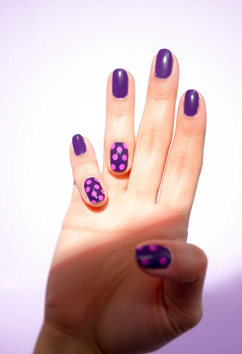25 Mystical Purple Nail Ideas for Regal - 23. Classic Polka Dots