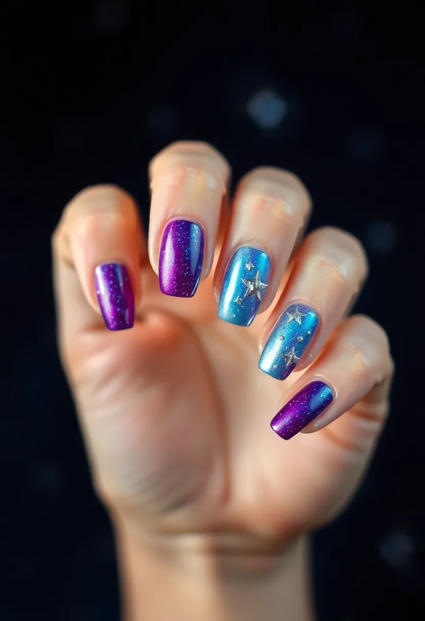 25 Mystical Purple Nail Ideas for Regal - 25. Celestial Color Splash