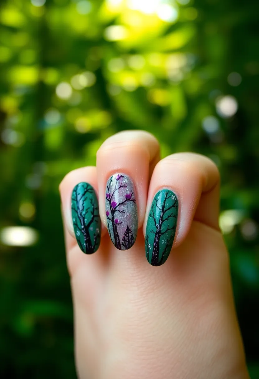 25 Mystical Purple Nail Ideas for Regal - 6. Enchanted Forest