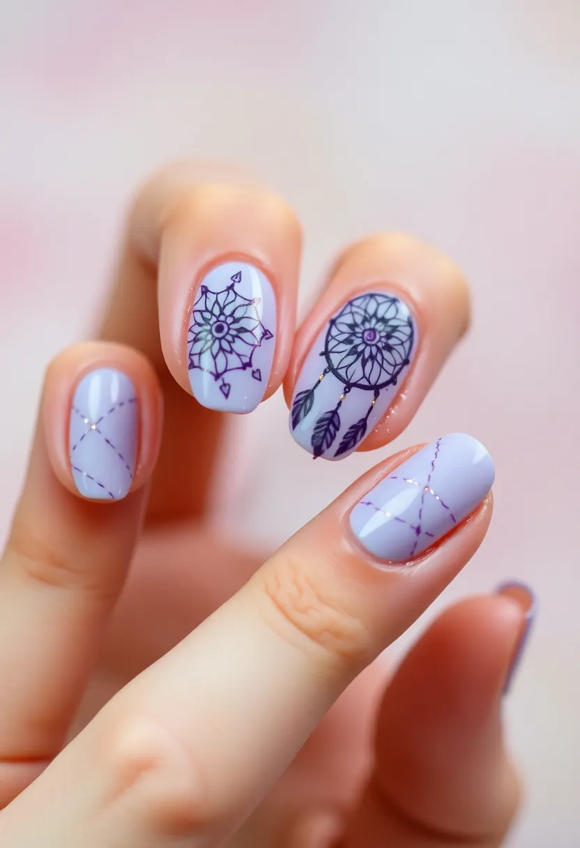 25 Mystical Purple Nail Ideas for Regal - 9. Celestial Dreamcatcher