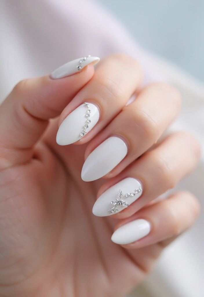 25 Pure White Nail Ideas for Ethereal - 10. White with Crystal Accents