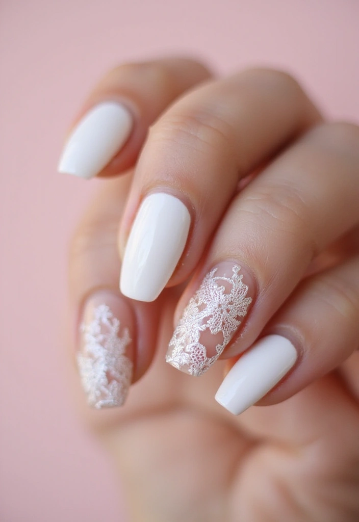 25 Pure White Nail Ideas for Ethereal - 12. White Lace Nail Art