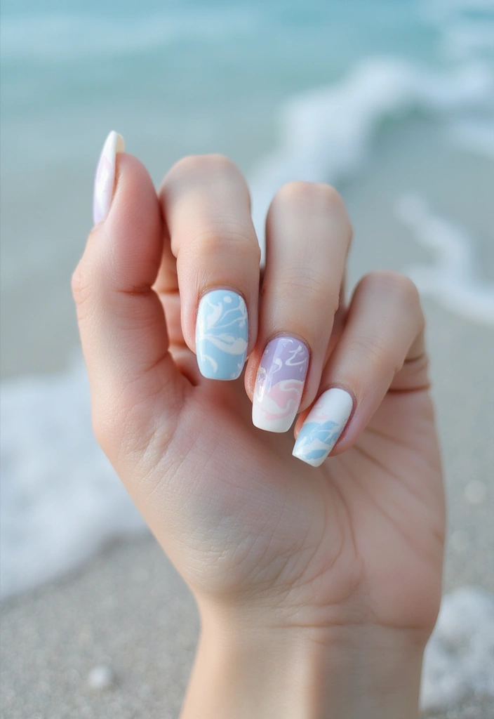 25 Pure White Nail Ideas for Ethereal - 13. White Waves Design