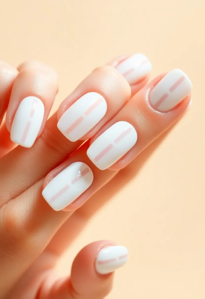 25 Pure White Nail Ideas for Ethereal - 14. White with Subtle Stripes