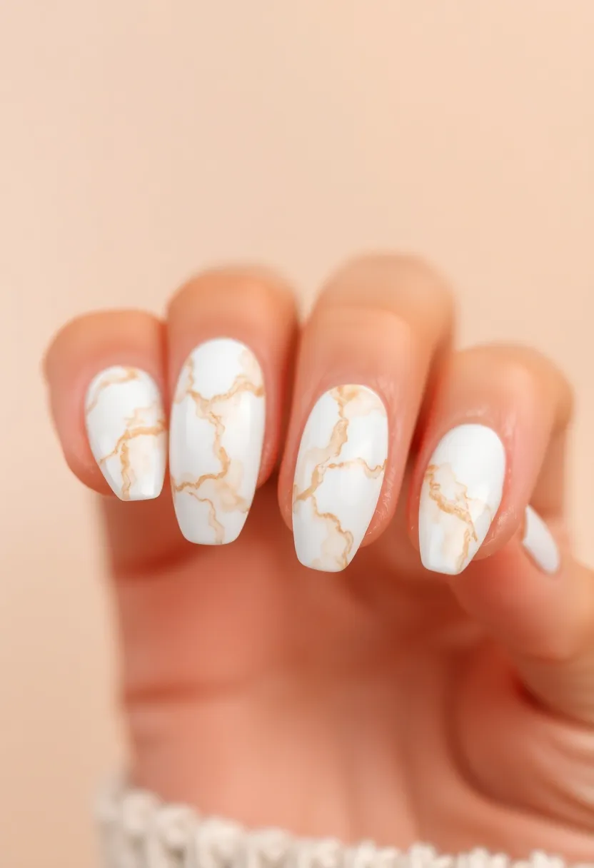 25 Pure White Nail Ideas for Ethereal - 18. White and Beige Marble Mix