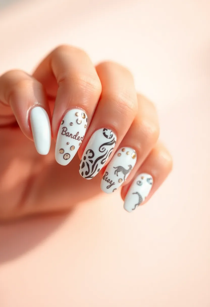 25 Pure White Nail Ideas for Ethereal - 21. White with Animal Prints