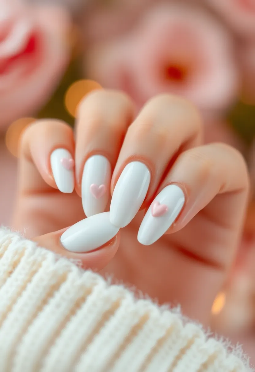 25 Pure White Nail Ideas for Ethereal - 24. White with Heart Accents