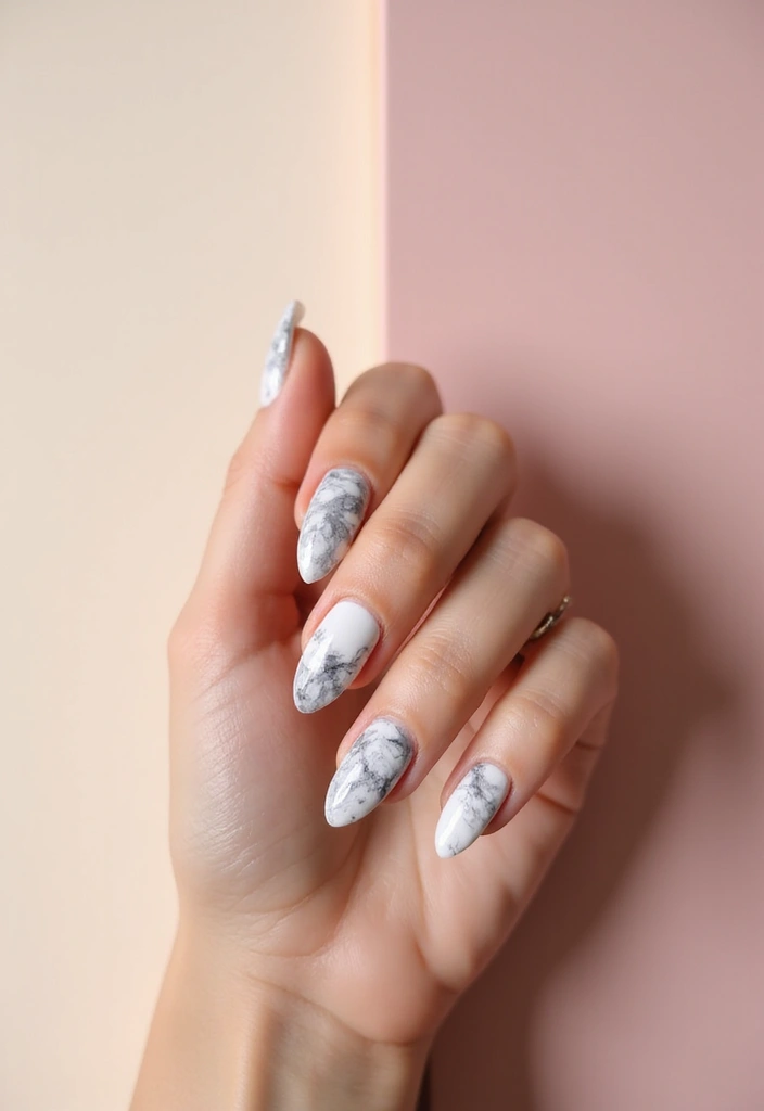 25 Pure White Nail Ideas for Ethereal - 8. White and Marble Effect