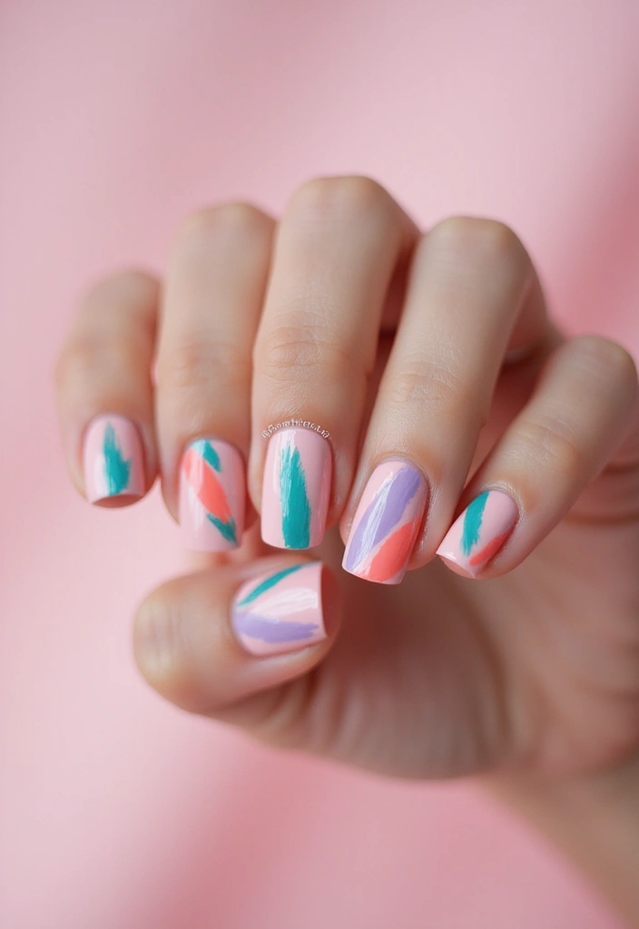 25 Square Nail Inspo for Structured Elegance - 11. Artistic Brush Strokes