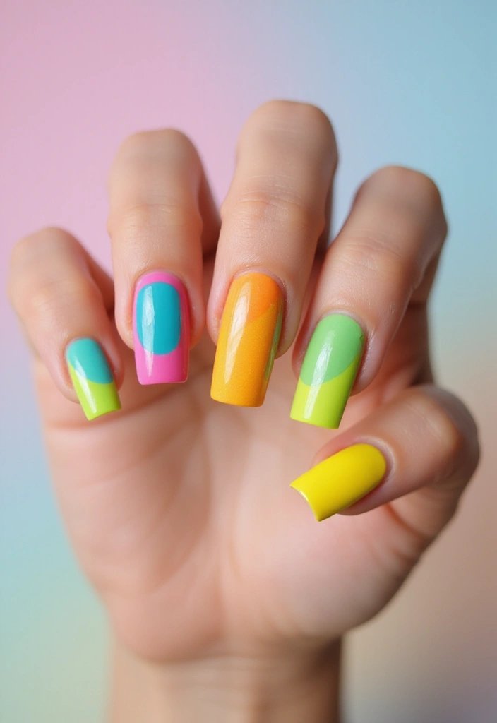 25 Square Nail Inspo for Structured Elegance - 13. Color Blocked Styles