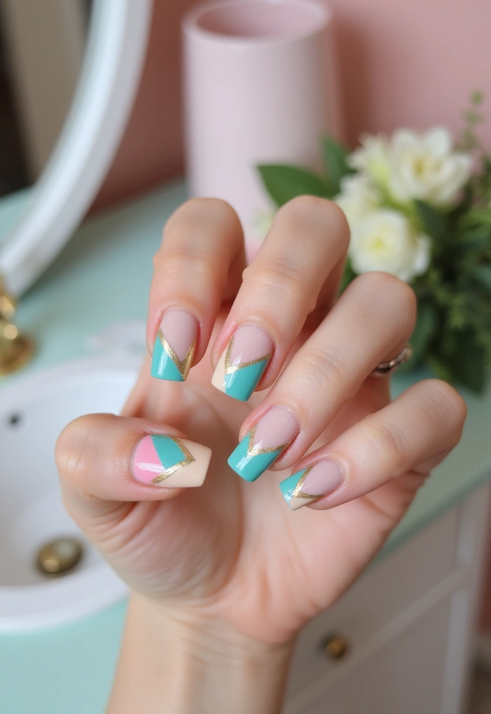 25 Square Nail Inspo for Structured Elegance - 15. Colorful Diagonal Tips
