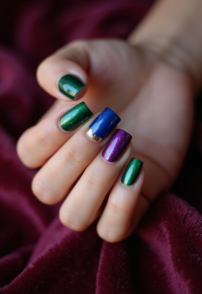 25 Square Nail Inspo for Structured Elegance - 17. Jewel Tones