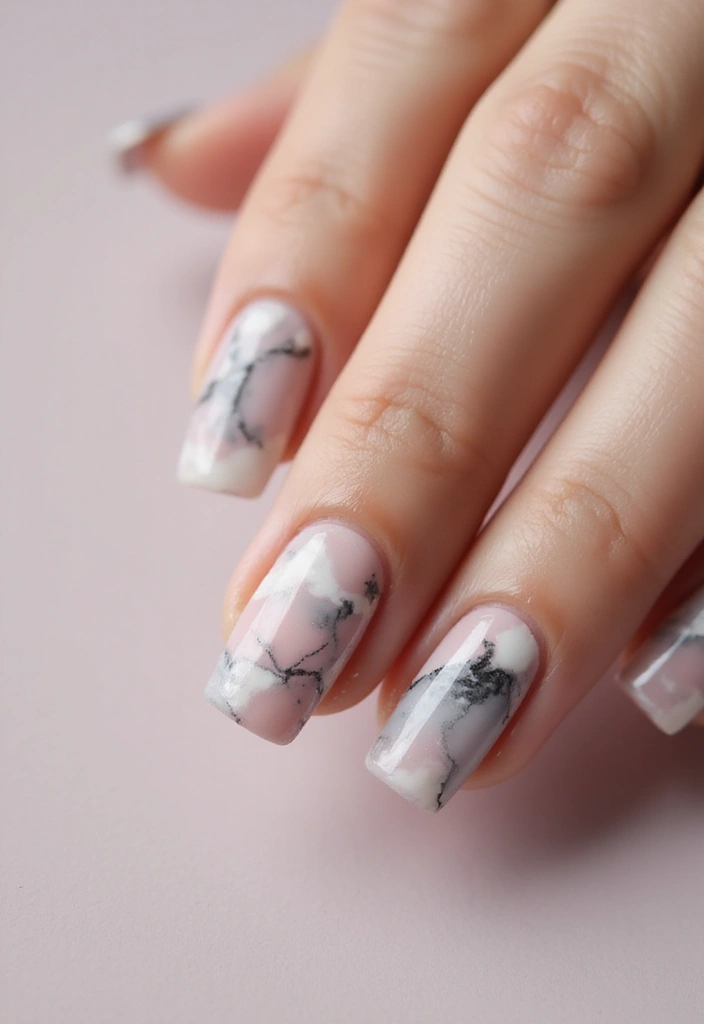 25 Square Nail Inspo for Structured Elegance - 18. Artistic Marble