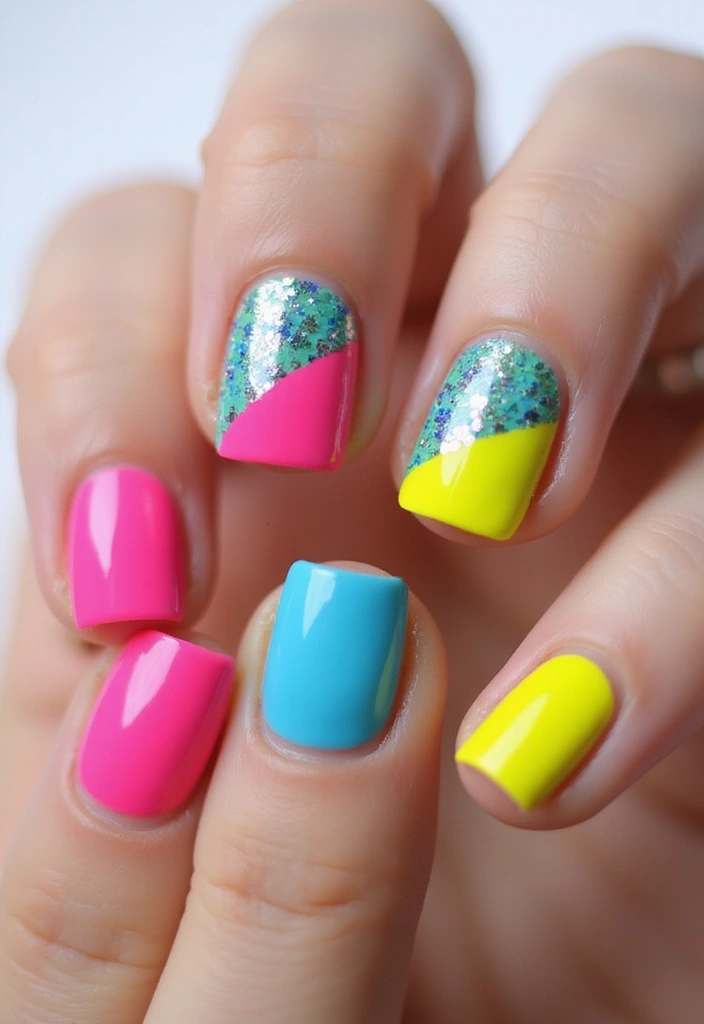 25 Square Nail Inspo for Structured Elegance - 19. Bright and Bold