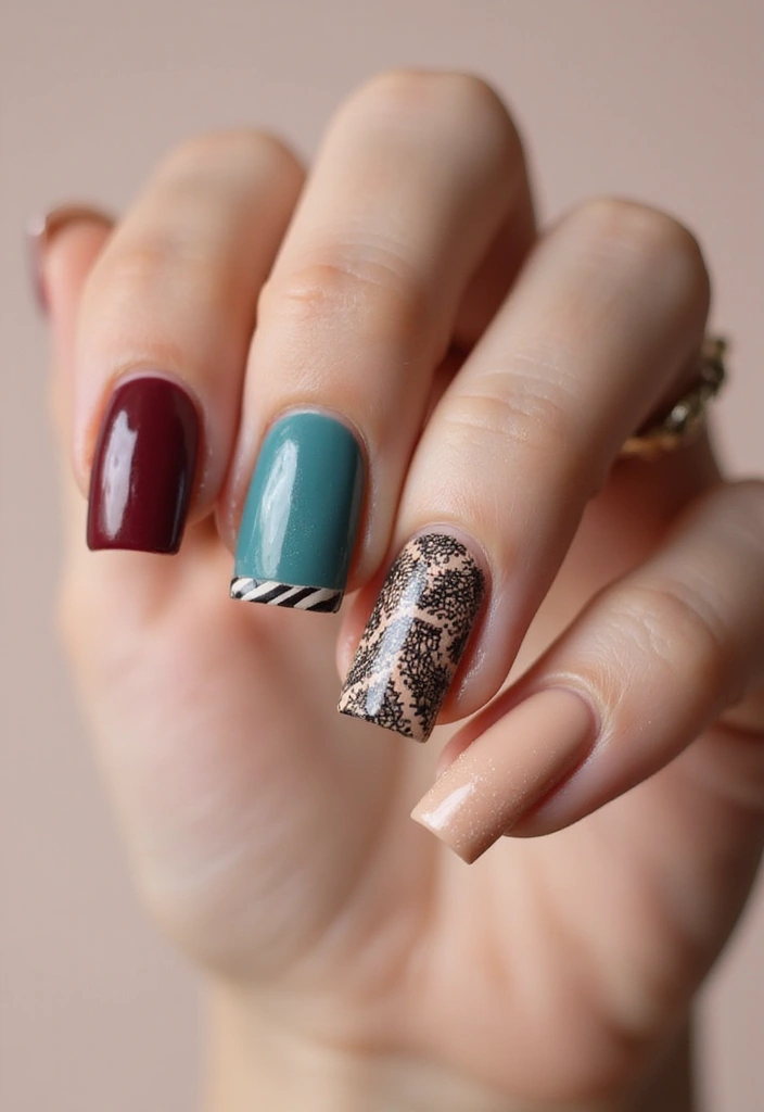 25 Square Nail Inspo for Structured Elegance - 22. Fabric-Inspired Designs
