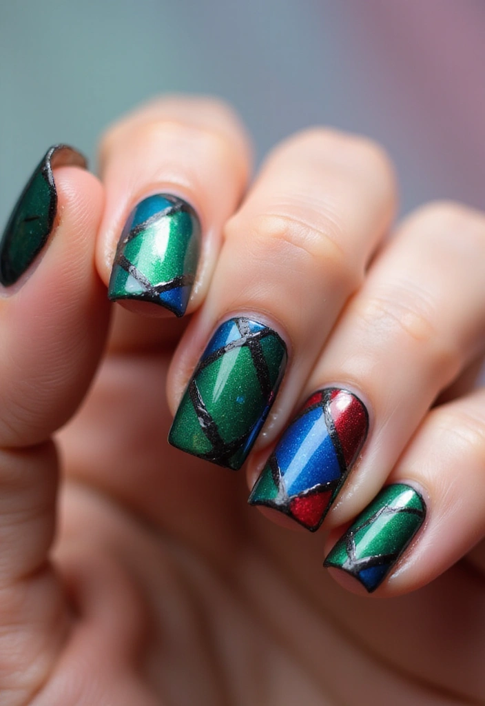 25 Square Nail Inspo for Structured Elegance - 24. Stained Glass Effect