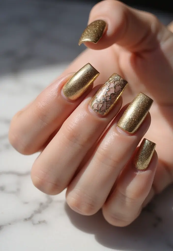 25 Square Nail Inspo for Structured Elegance - 7. Metallic Shine