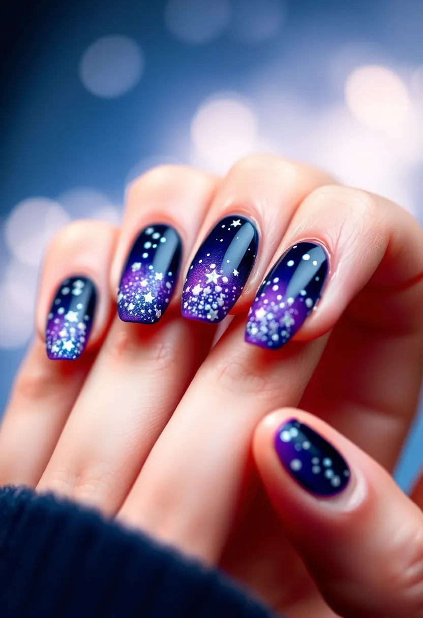 25 Starry Acrylic Nail Ideas for Nighttime: Embrace the Glamorous Twinkle - 1. Midnight Galaxy