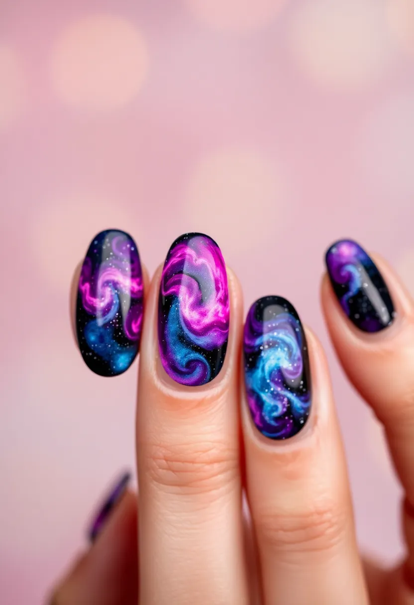 25 Starry Acrylic Nail Ideas for Nighttime: Embrace the Glamorous Twinkle - 10. Dreamy Nebula