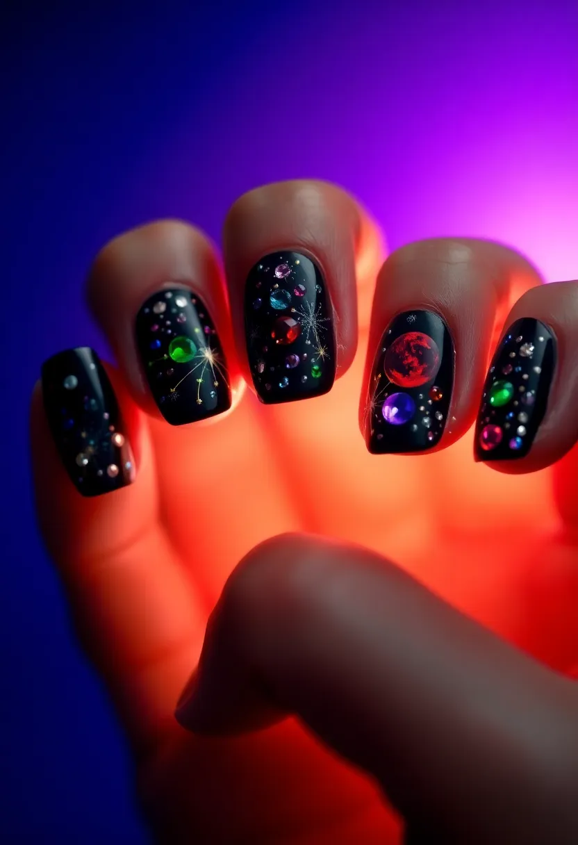 25 Starry Acrylic Nail Ideas for Nighttime: Embrace the Glamorous Twinkle - 14. Celestial Gems