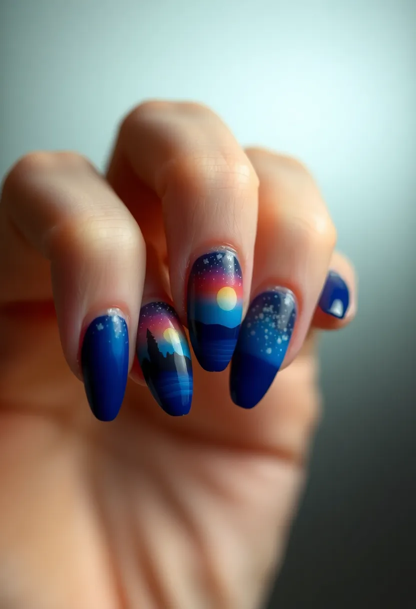 25 Starry Acrylic Nail Ideas for Nighttime: Embrace the Glamorous Twinkle - 16. Artistic Nightfall