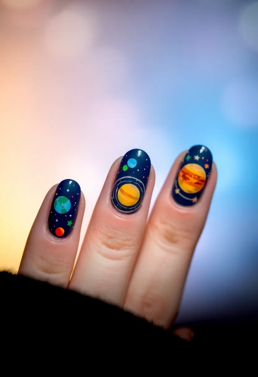 25 Starry Acrylic Nail Ideas for Nighttime: Embrace the Glamorous Twinkle - 18. Mystical Planetary Design