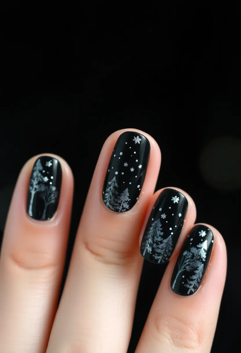 25 Starry Acrylic Nail Ideas for Nighttime: Embrace the Glamorous Twinkle - 21. Whimsical Starry Forest