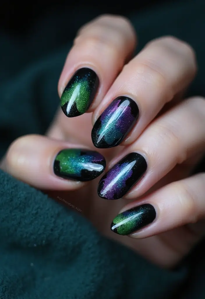 25 Starry Acrylic Nail Ideas for Nighttime: Embrace the Glamorous Twinkle - 3. Northern Lights