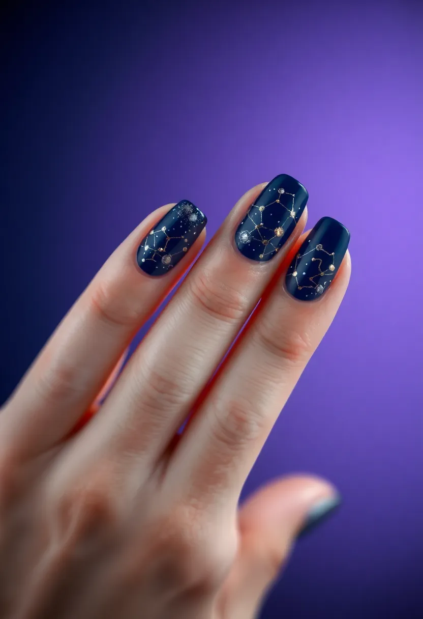 25 Starry Acrylic Nail Ideas for Nighttime: Embrace the Glamorous Twinkle - 5. Shimmering Constellations