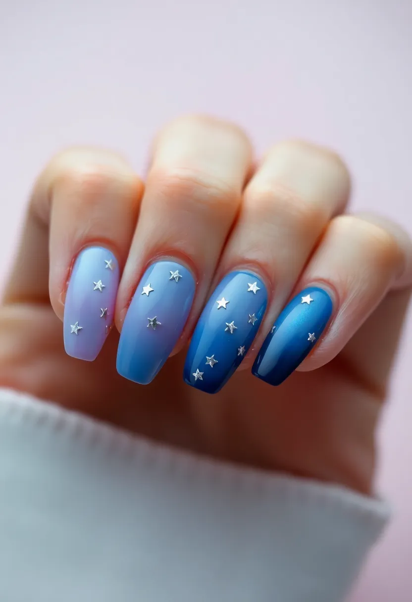 25 Starry Acrylic Nail Ideas for Nighttime: Embrace the Glamorous Twinkle - 7. Starry Gradient