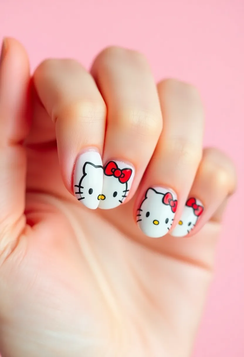 25 Whimsical Hello Kitty Nail Ideas for Iconic Cuteness - 1. Classic Hello Kitty Face